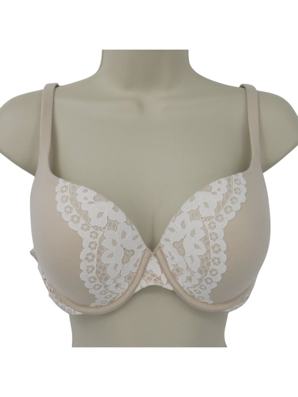 Victorias Secret 36C Body Victoria Perfect Shape Bra Underwire Padded Beige Lace